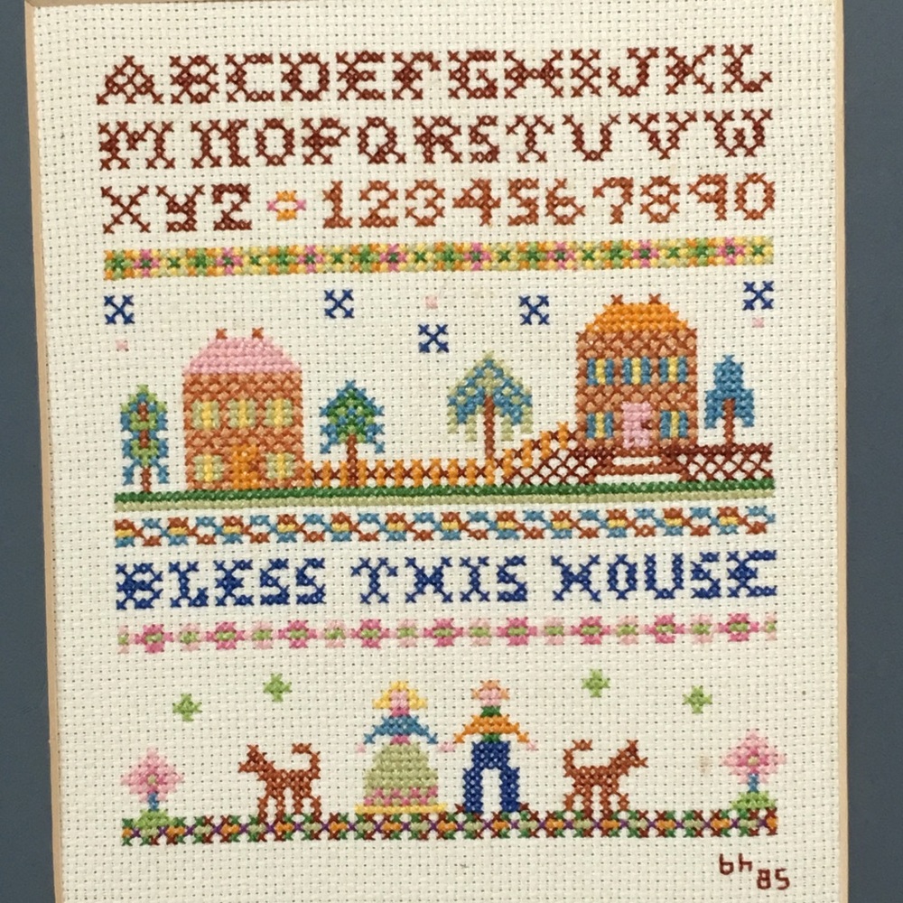 Vtg Cross Stitch Sampler Bless This House Framed - Picture 2 of 8